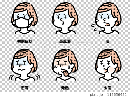 Illustration of a woman with various symptoms 113656422