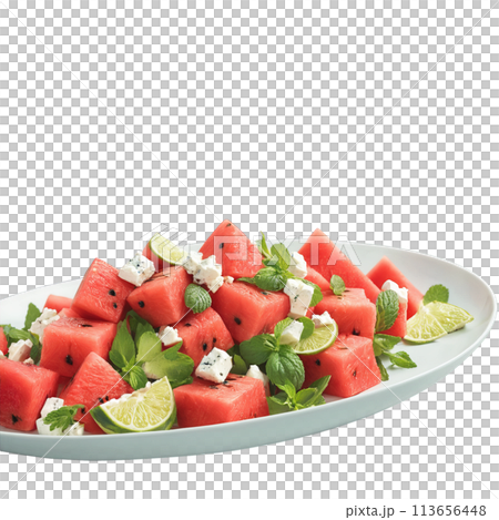 Grilled chicken and watermelon salad with feta cheese and a mint lime dressing Summer food Grilled chicken and watermelon salad with feta cheese and a mint lime dressing Summer food 113656448