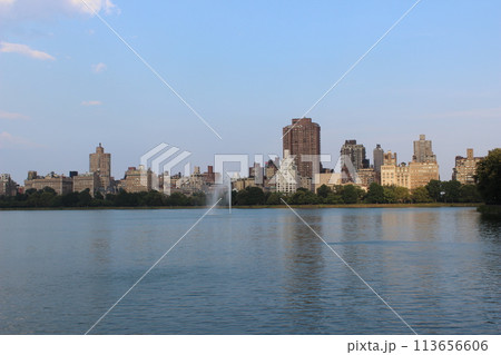 New York City, city view, skyscrapers, looking up. View from the Central Park 113656606