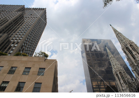 New York City, city view, skyscrapers, looking up 113656616