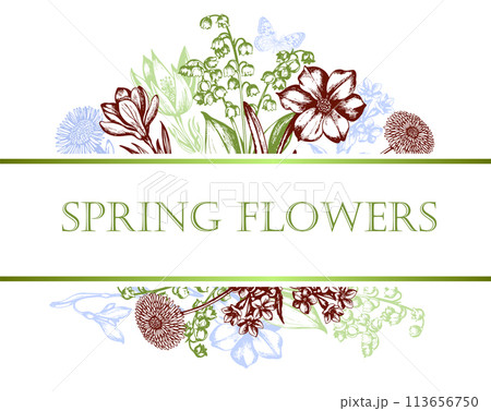 Vintage floral background with spring flowers. Vintage floral background with spring flowers. 113656750