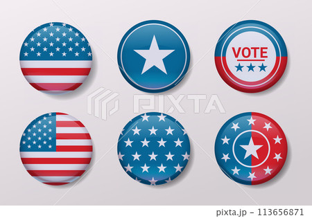 American United States flag in glossy round button of icon USA presidential election concept horizontal 113656871