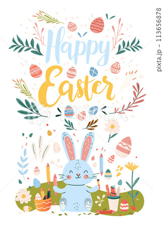 Happy Easter greeting card with eggs in pastelのイラスト