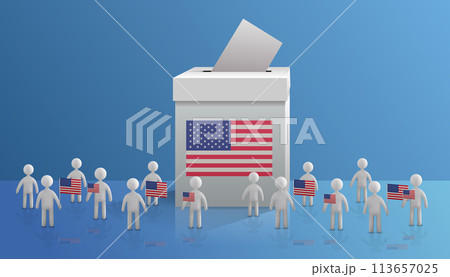 people silhouettes standing with American United States flags near voting box USA presidential election concept horizontal people silhouettes standing with American United States flags near voting box USA presidential election concept horizontal 113657025
