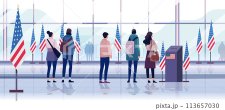 election day concept voters casting ballots at polling place during voting people holding paper ballots horizontal election day concept voters casting ballots at polling place during voting people holding paper ballots horizontal 113657030