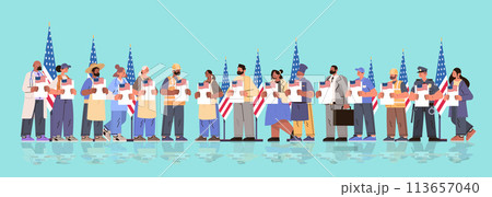 election day concept different occupations voters casting ballots at polling place during voting people holding paper ballots horizontal election day concept different occupations voters casting ballots at polling place during voting people holding paper ballots horizontal 113657040