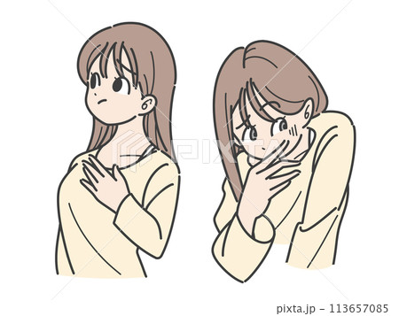 不安がる女性とドン引きする女性 113657085