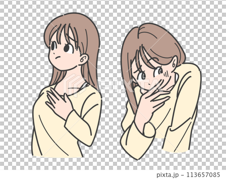 不安がる女性とドン引きする女性 113657085