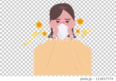 一名婦女因黃塵過敏。一個人因花粉熱而擤鼻涕。向量圖 113657774