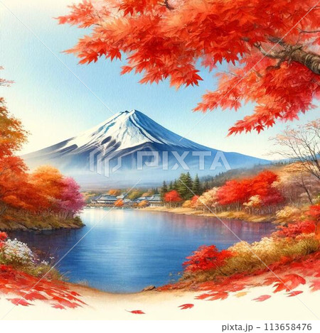 紅葉と富士山のイラスト素材 [113658476] - PIXTA