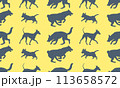 Seamless pattern. Different dogs in various poses 113658572