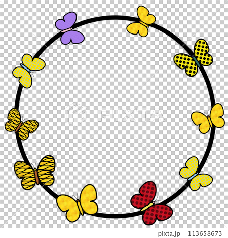 Circular frame with flying butterflies 113658673