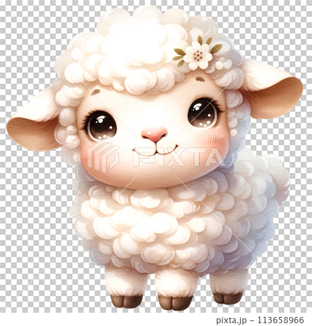 Cute sheep illustration AI generated  113658966