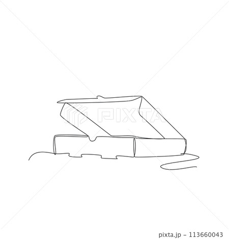 Continuous Thin Line Pizza Box, Minimalist Flat Box Drawing, One Line Art, Single Carton Packaging Drawing 113660043