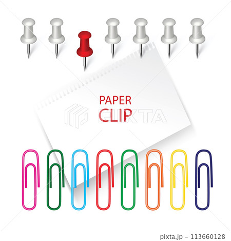 Note Paper Clips Isolated, Paperclips Set, Color Clips, Colorful Stationary, Paperclips Office Equipment 113660128