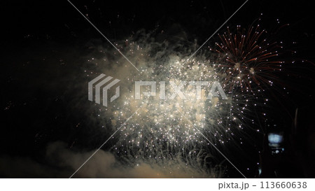 4k. Bright New Year's fireworks 2023. beautiful new year's eve. glowing loop christmas bokeh. holiday day christmas. beautiful bright color spot show. eve New Year's holiday. national festival sky 4k. Bright New Year's fireworks 2023. beautiful new year's eve. glowing loop christmas bokeh. holiday day christmas. beautiful bright color spot show. eve New Year's holiday. national festival sky 113660638