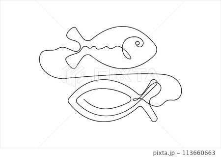 Continuous Line Fish Icon, Monoline Fishing Symbol, One Line Tuna Silhouette, Salmon Sign Continuous Line Fish Icon, Monoline Fishing Symbol, One Line Tuna Silhouette, Salmon Sign 113660663