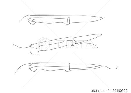 Continuous Line Knife Icon, Monoline Steel Kitchen Knife Symbol, One Line Silhouette, Endless Shape 113660692