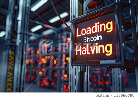 phrase " Loading...Bitcoin Halving". Ai generative 113660790