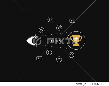 Simple Motivation graphic on dark background. Focus on the trophy over the pleasure Simple Motivation graphic on dark background. Focus on the trophy over the pleasure 113661106