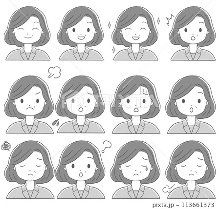 40代・50代女性の顔 表情セット	 113661373