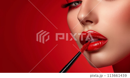 page cover design for nails and lips makeup . Women face page cover design for nails and lips makeup . Women face 113661439