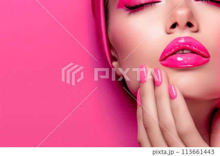 page cover design for nails and lips makeup . Women face 113661443