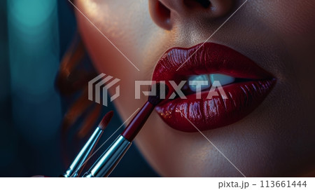 page cover design for nails and lips makeup . Women face 113661444
