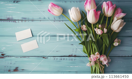 Greeting card and flower bouquet for Mother's Day design concept. Greeting card and flower bouquet for Mother's Day design concept. 113661450