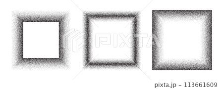 Square noise frame. Gradient border made from grains. Shape with halftone gradation. Grunge geometric figure. Square noise frame. Gradient border made from grains. Shape with halftone gradation. Grunge geometric figure. 113661609