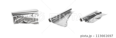 Aluminium Foil Roll, Aluminum Paper Isolated, Silver Cooking Foil, Light Metal Sheet Aluminium Foil Roll, Aluminum Paper Isolated, Silver Cooking Foil, Light Metal Sheet 113661697