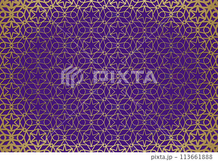 Abstract background with islamic ornament, arabic geometric texture. Golden lined tiled motif. 113661888