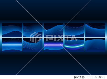 Business abstraction with infographics style data blocks in blue glowing lights. Generated AI. 113661889