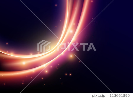 Abstract neon glowing line in motion with light sparkles and flares. Futuristic background, with neon swirl 113661890
