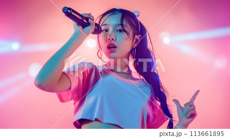 マイクを持ってパフォーマンスをする女の子 113661895