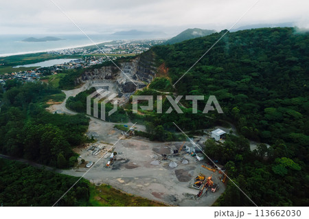 Quarry excavation and mountain in Florianopolis. Aerial view 113662030