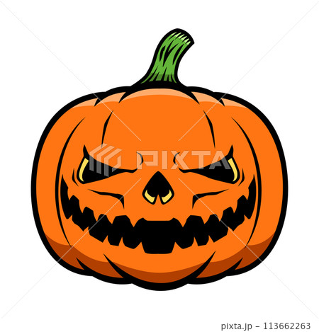 Halloween pumpkin. Design element for poster, card, banner, sign t shirt. Vector illustration 113662263