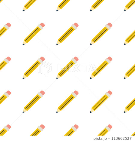 Stationery pencil seamless pattern. Cute Back to School wallpaper. Yellow graphite pencils vector repeat background Stationery pencil seamless pattern. Cute Back to School wallpaper. Yellow graphite pencils vector repeat background 113662527