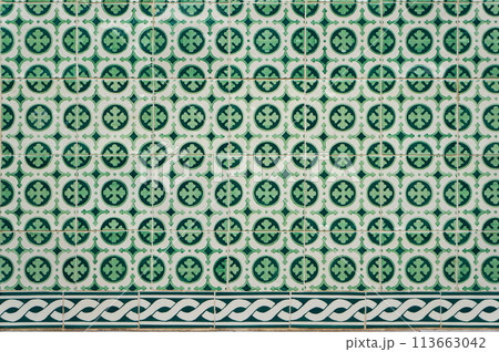 Azulejo Tiles on Wall of Old Building in Alfama District, Lisbon, Portugal. Azulejo Tiles on Wall of Old Building in Alfama District, Lisbon, Portugal. 113663042