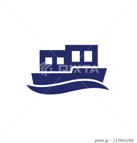 houseboat icon on white, float house 113663269