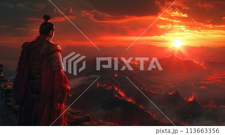 chinese warrior on the great wall of china 113663356