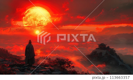 chinese warrior on the great wall of china 113663357