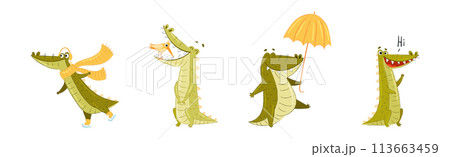 Cute Crocodile Character in Different Situation Vector Set Cute Crocodile Character in Different Situation Vector Set 113663459