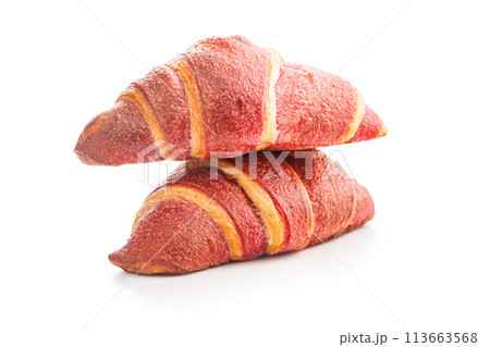 Freshly Baked Croissant with fruity flavor Isolated Against White Background Freshly Baked Croissant with fruity flavor Isolated Against White Background 113663568