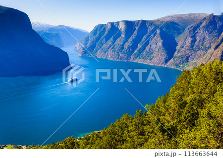 Fjord landscape Aurlandsfjord in Norway Fjord landscape Aurlandsfjord in Norway 113663644