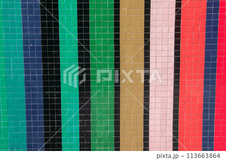 Colorful mosaic tiles on the wall. Abstract background and texture for design. 113663864