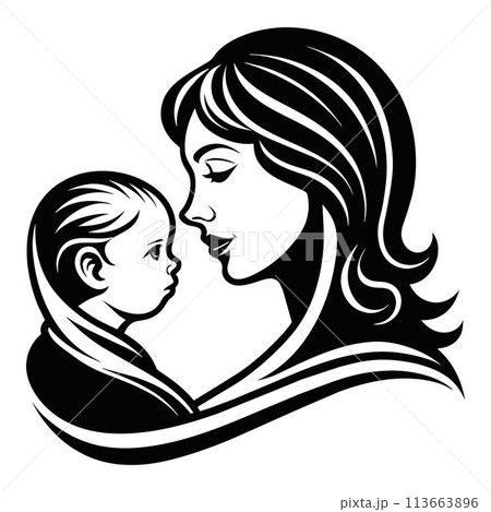 Gorgeous and lovely Mother day black line style art 113663896