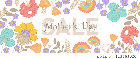 Mother's day sale banner. Hand drawn trendy vector illustration with beautiful blossom flowers. 113663920