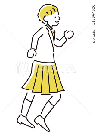 定番　伝わる 人物イラスト　学生　笑顔で走る女の子 113664620