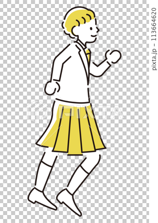 定番　伝わる 人物イラスト　学生　笑顔で走る女の子 113664620
